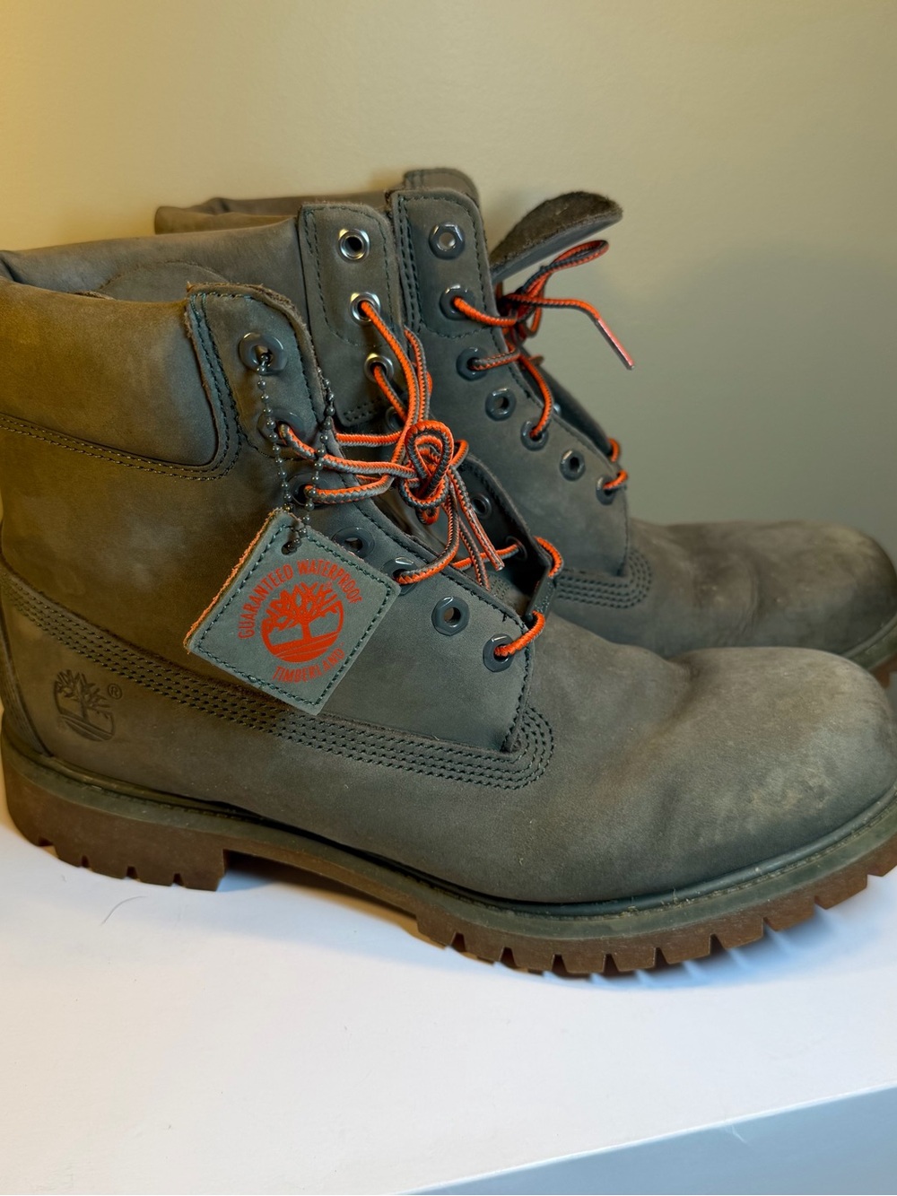 Timberland 6 Inch Premium Waterproof Boots Dark Green Nubuck Mens Size 11